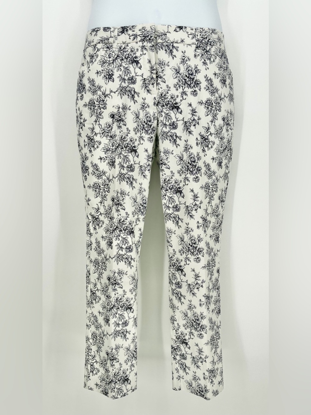 Mario Serrani Italy Navy Blur White Floral Toile Stretch Ankle Dress Pants L